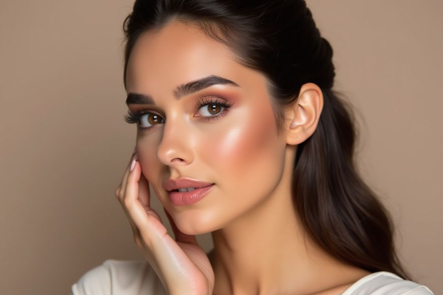 Portrait de femme rayonnante montrant comment réussir son maquillage des yeux nude pour un effet ultra-naturel.   